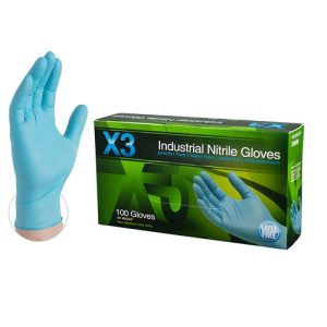 AMMEX X3 Blue Nitrile Industrial Latex Free Disposable Gloves
