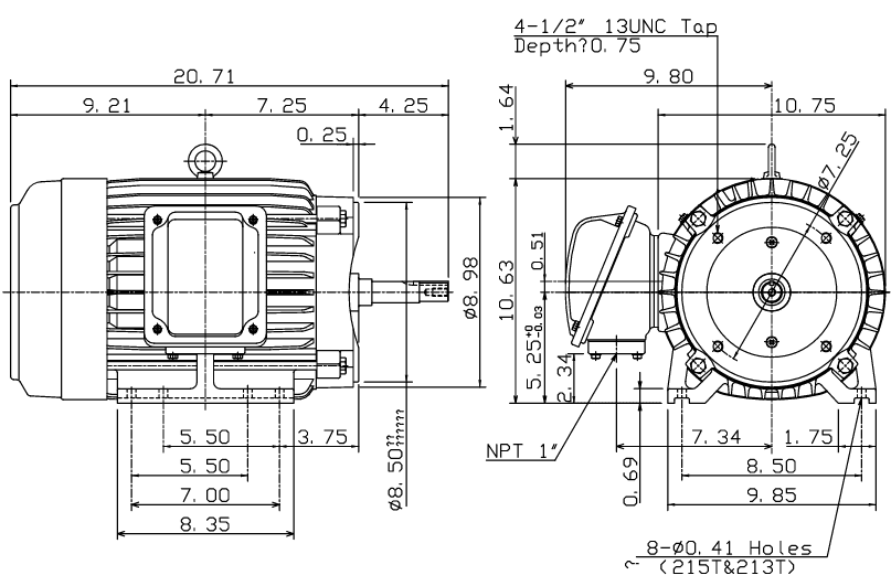 TECO JMP0056 5HP 1200RPM 215JM FRAME Electric Pump Motor