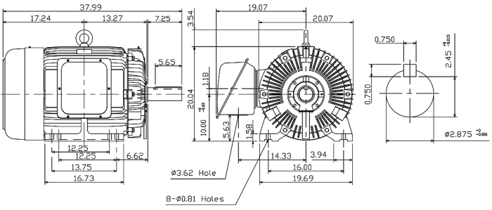 Teco NP0756 MAX-PE Footed 75HP 1200RPM 405T Electric Motor